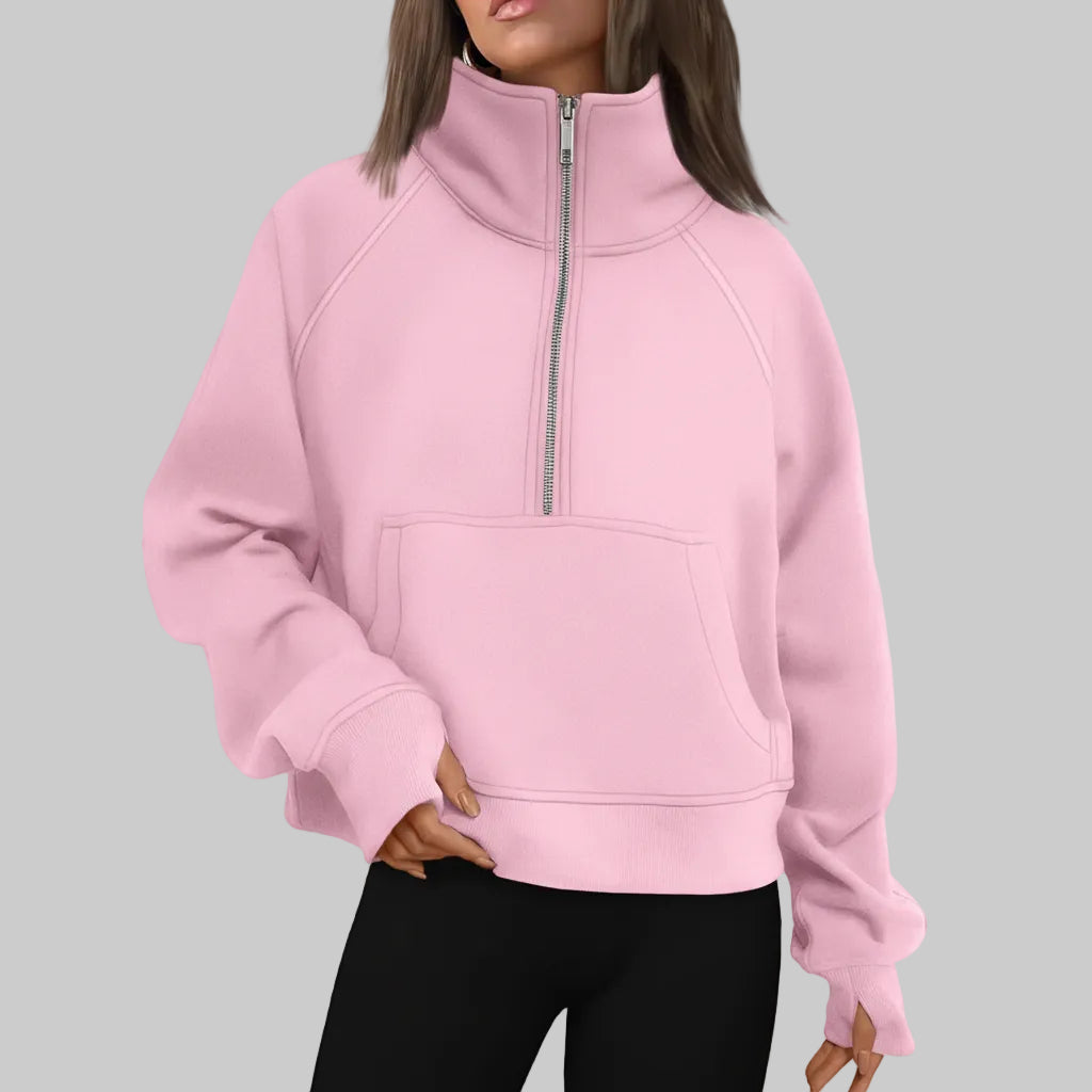 Chic Cropped Fleece Half Zip Sweatshirt for Daily Comfort