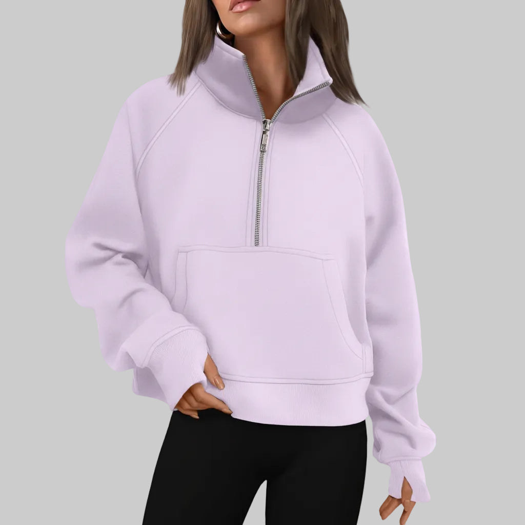 Chic Cropped Fleece Half Zip Sweatshirt for Daily Comfort
