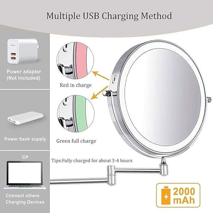 ClarityBright Magnifying Mirror with Adjustable Glow and Rechargeable Power