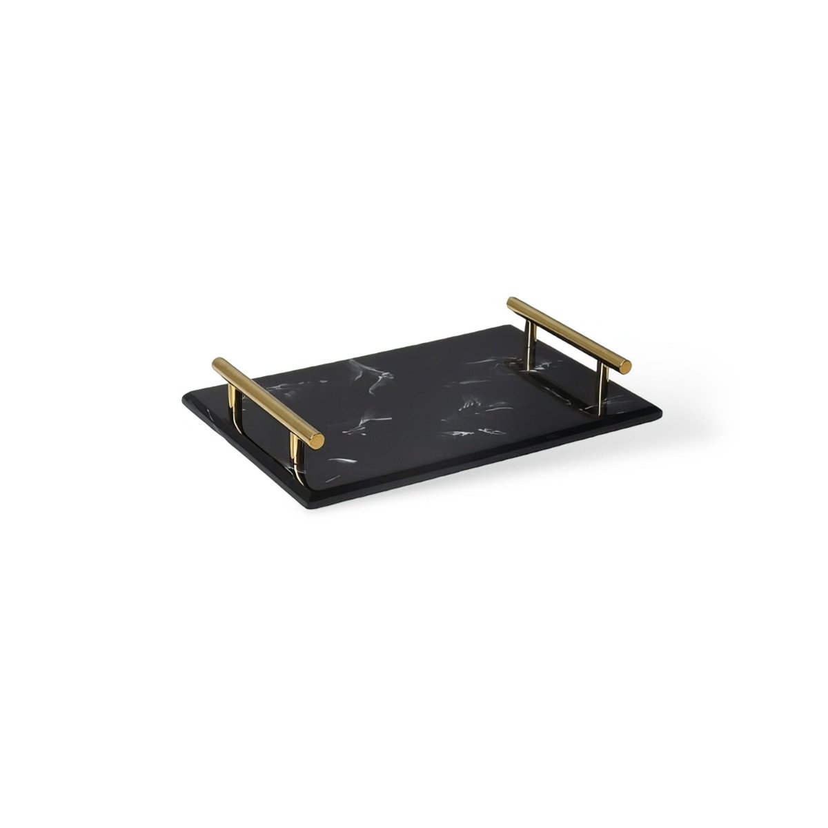 Sophisticated Black Marble Serving Tray with Elegant Gold Trim