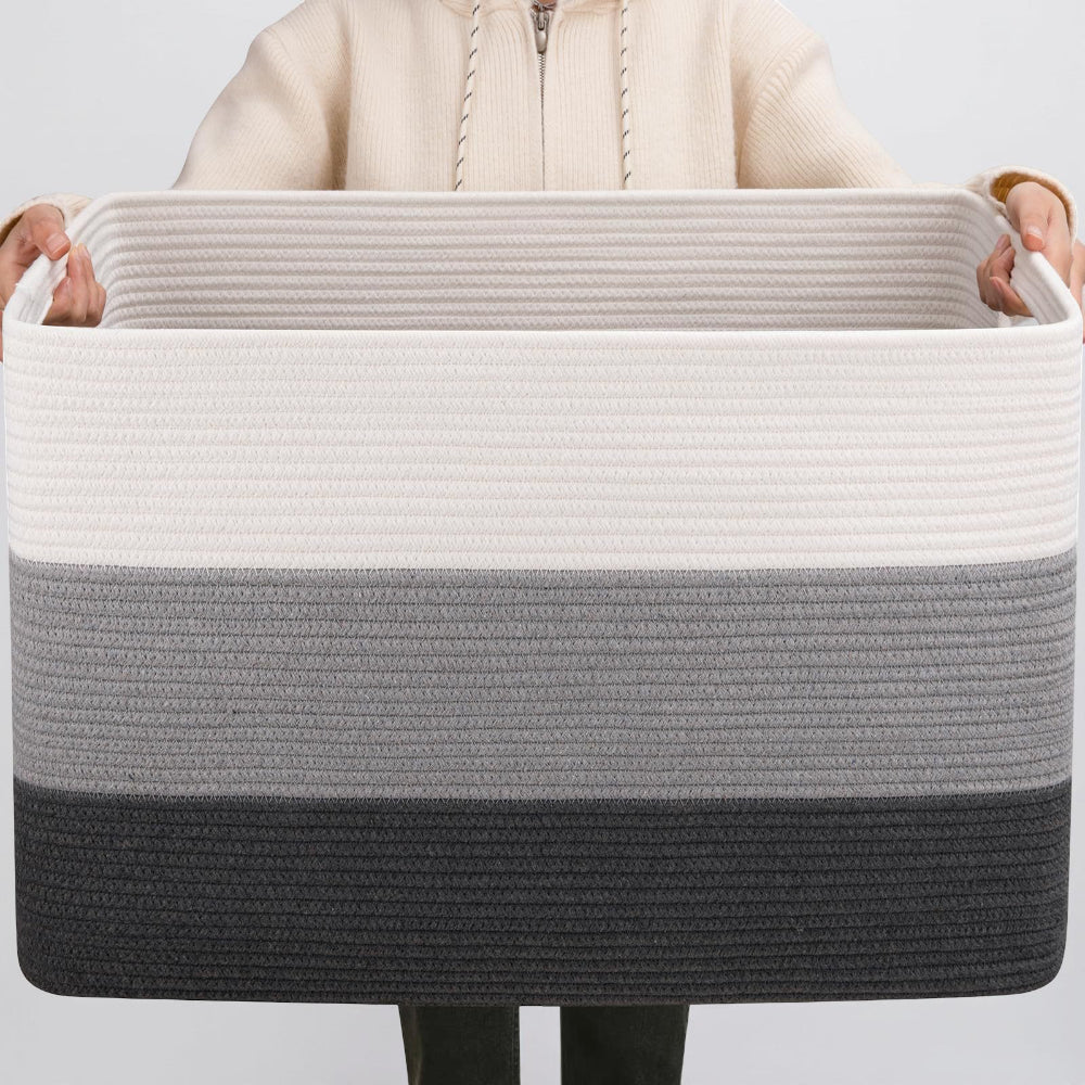 Spacious Rectangular Fabric Storage Basket with Handles