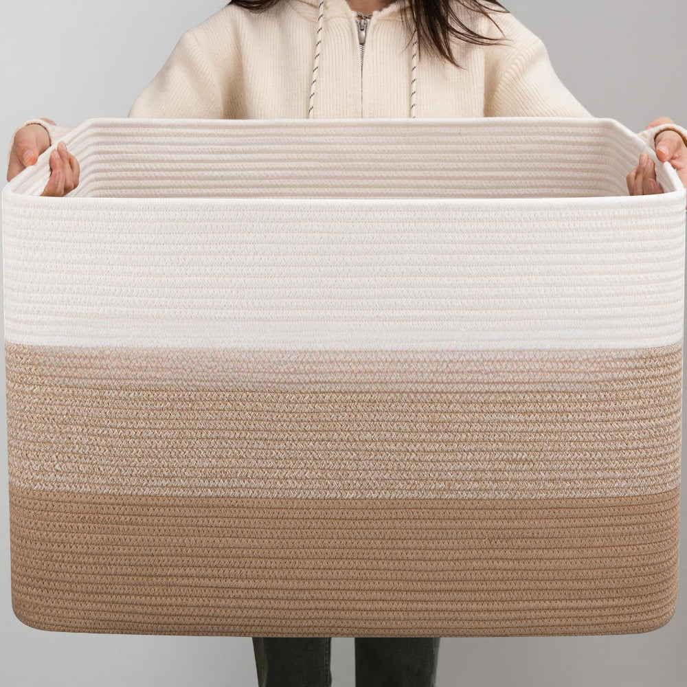 Spacious Rectangular Fabric Storage Basket with Handles