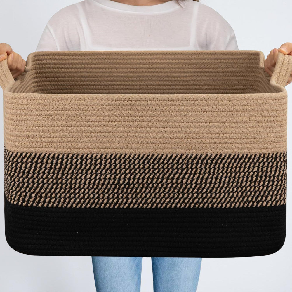 Spacious Rectangular Fabric Storage Basket with Handles