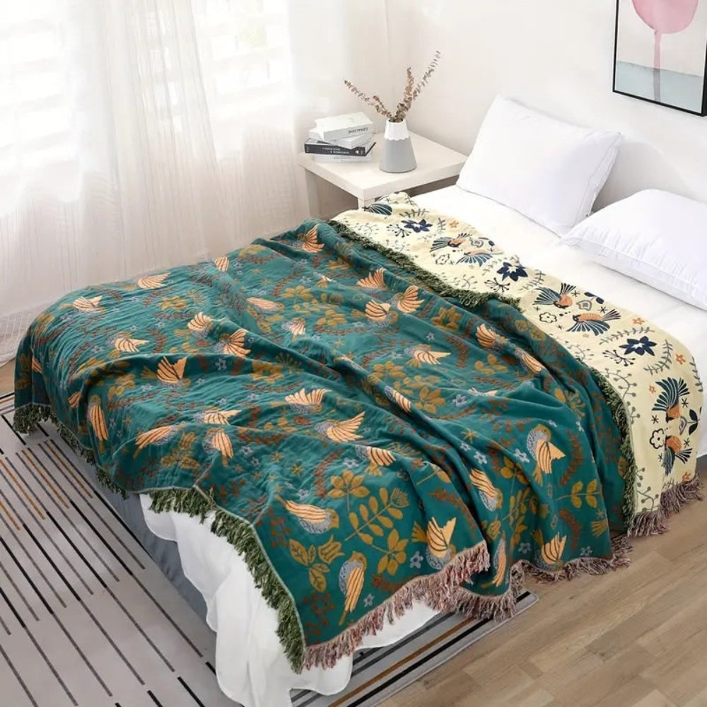 Reversible Throw Blanket with Bohemian Pattern | Cozy Layered Home Decor