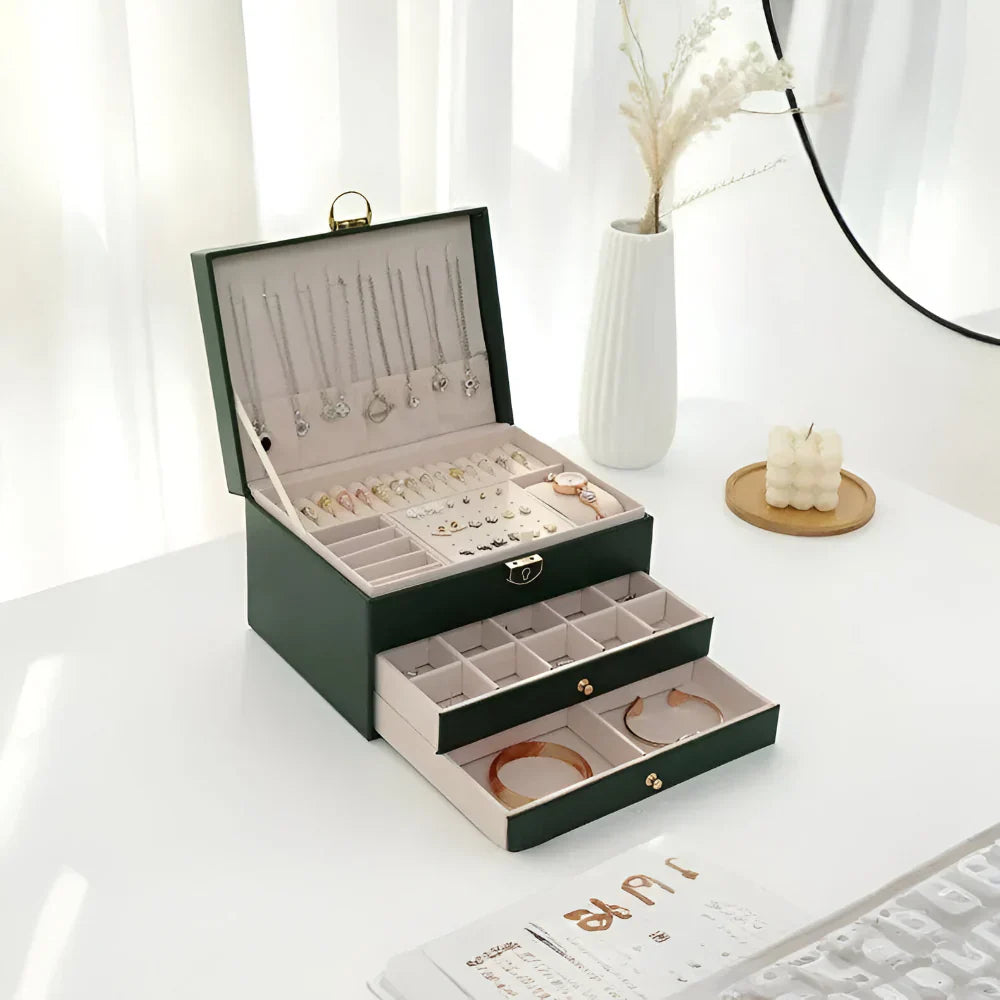 Stylish Multi-Tiered Leather Jewelry Storage Solution