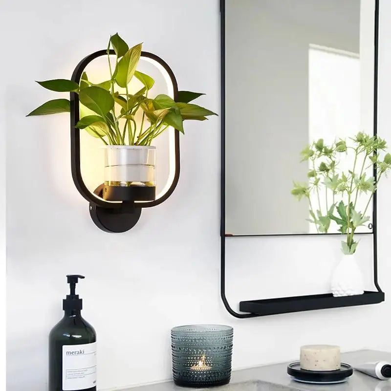 LuxeGlow Wall Lamp with Integrated Planter for Stylish Spaces
