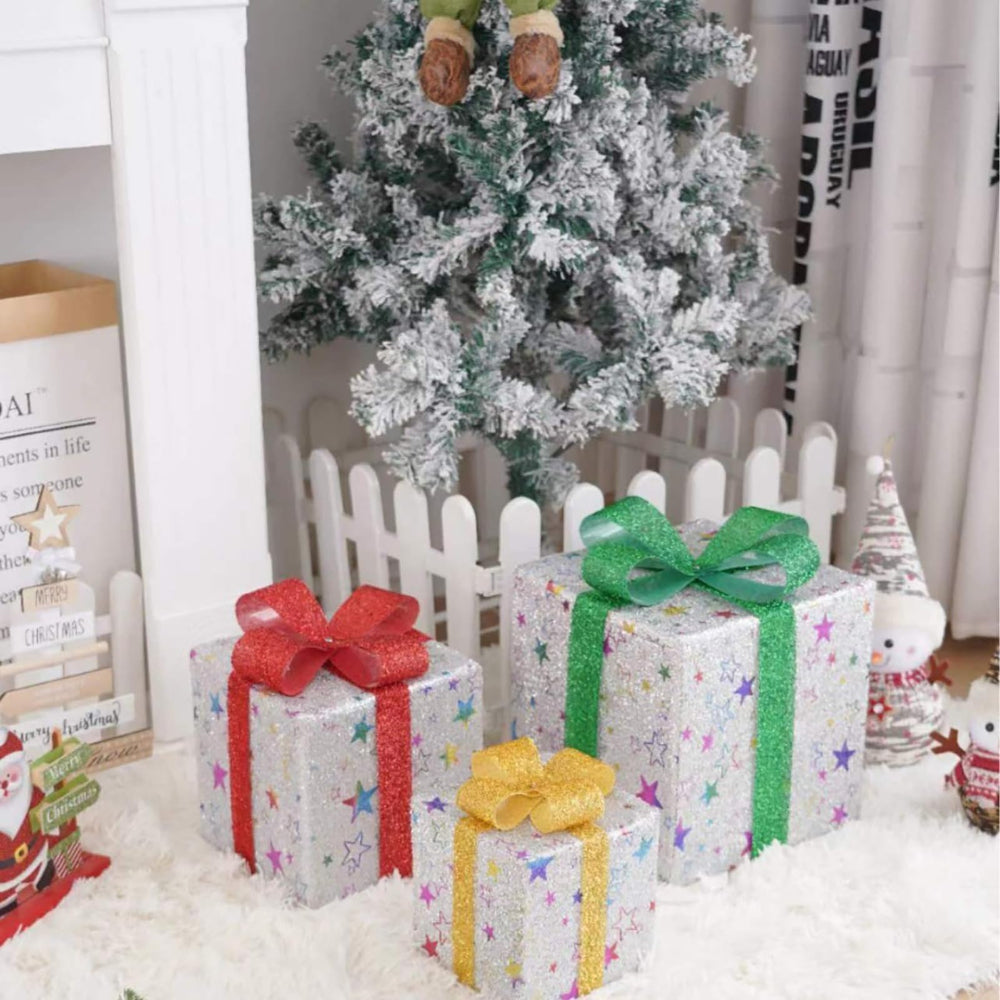 Illuminated Holiday Gift Box Set for Outdoor Decor