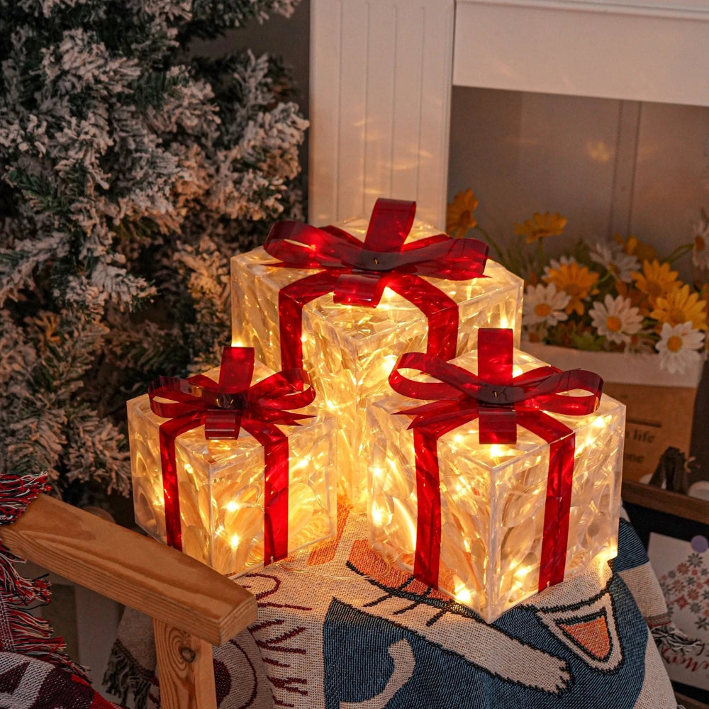 Illuminated Holiday Gift Box Set for Outdoor Decor