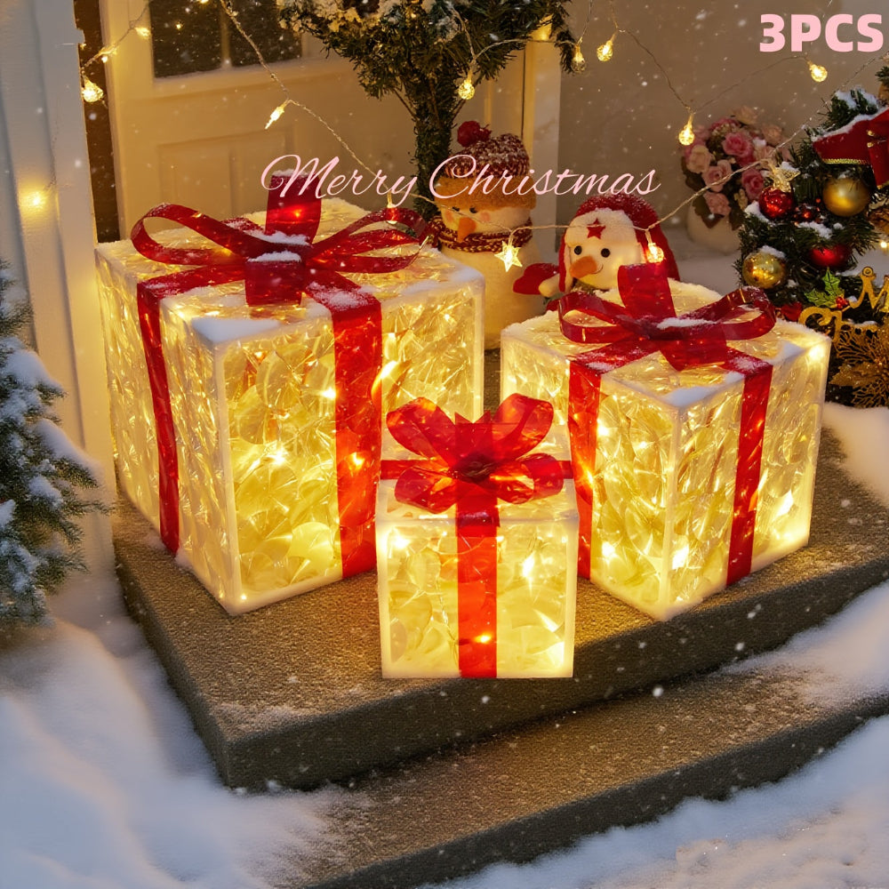 Illuminated Holiday Gift Box Set for Outdoor Decor