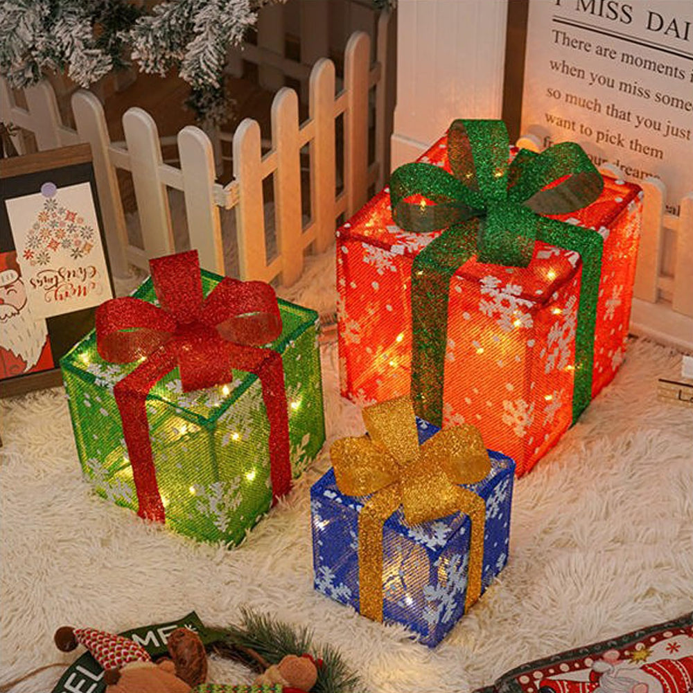 Illuminated Holiday Gift Box Set for Outdoor Decor