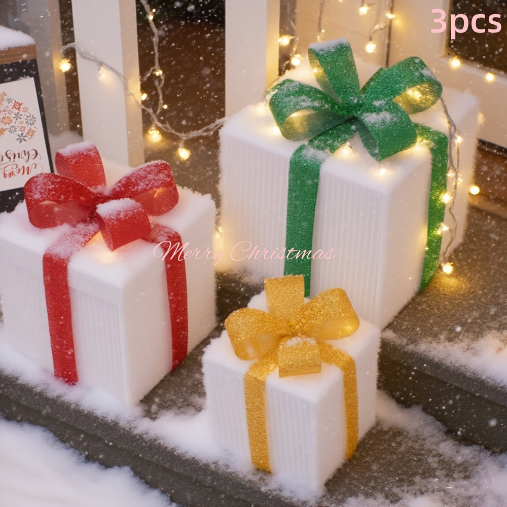 Illuminated Holiday Gift Box Set for Outdoor Decor