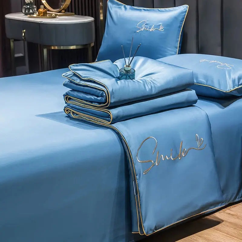Summer Quilt Set - 100% Washed Silk with Elegant Embroidery - Lightweight Cooling for Warm Nights