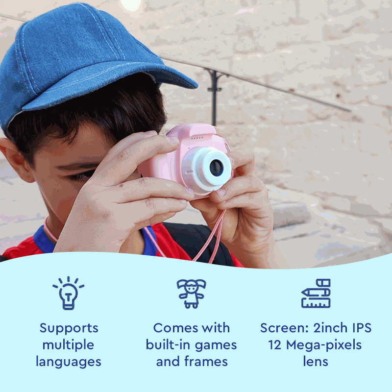 Dual Lens Kids Camera - 12MP, 1080P, Shockproof, 2" IPS Screen, 32GB, 3+ Years
