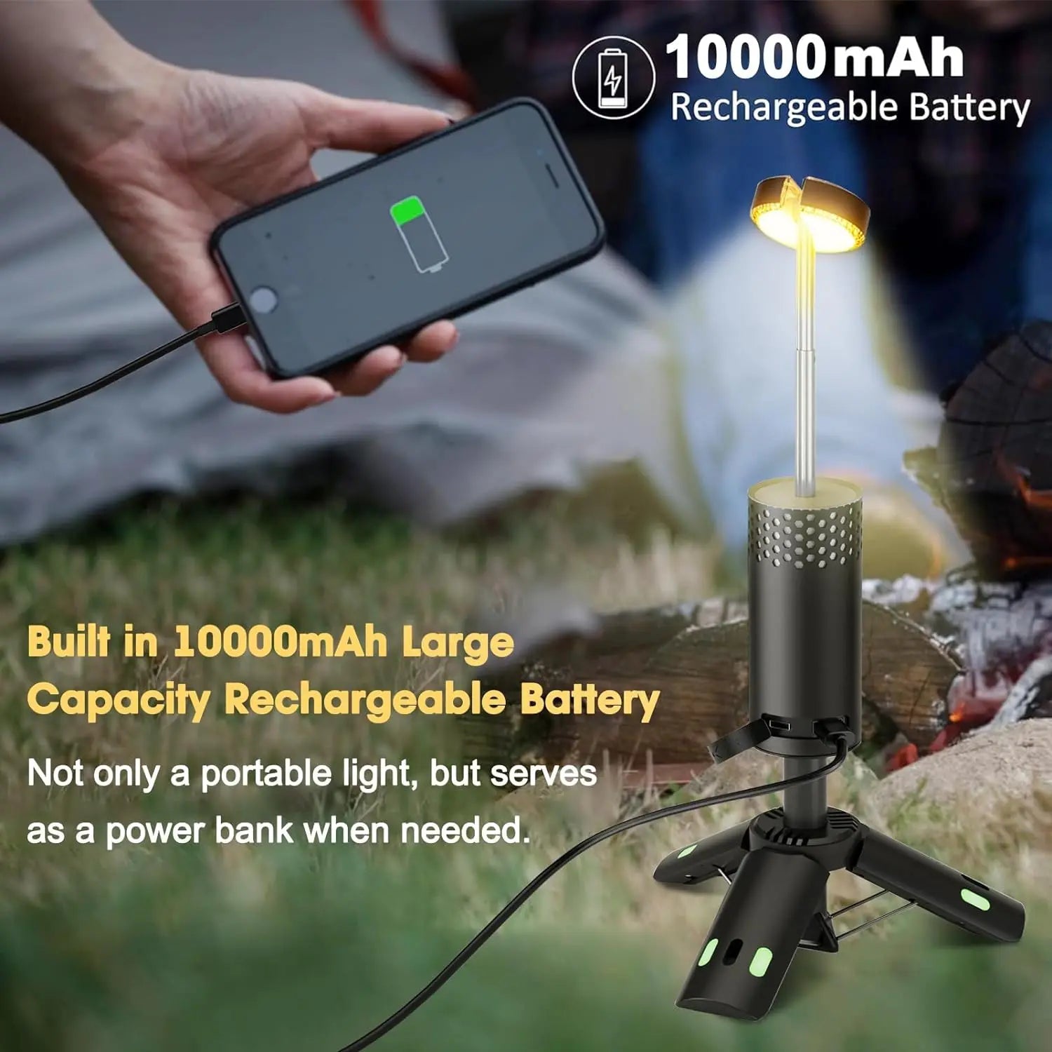 Telescopic Camping Lantern with 10,000 mAh Battery – Dimmable Outdoor Light