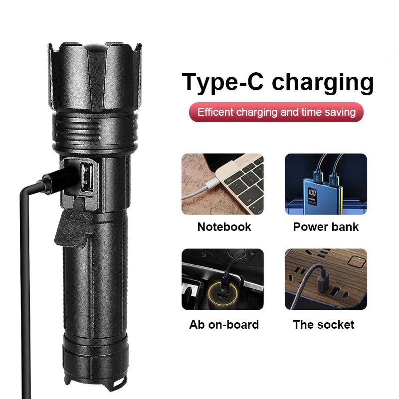 Rechargeable Flashlight with Adjustable Zoom - Waterproof for Outdoor Use