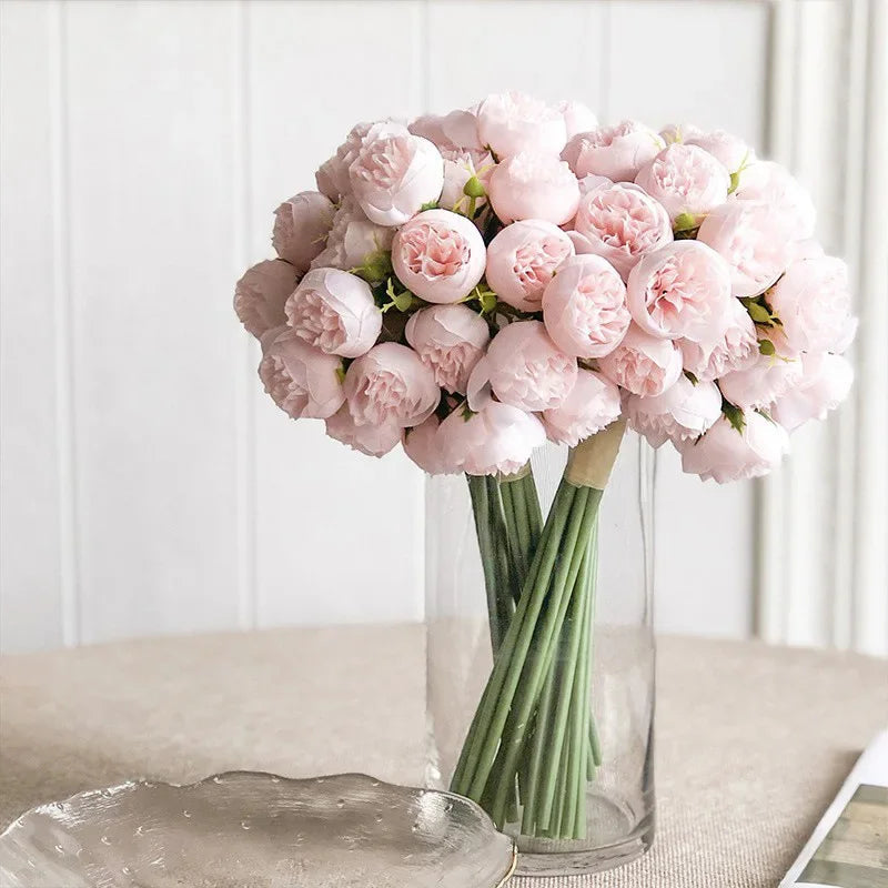 Silk Flower Arrangement with 27 Heads in Assorted Colors - Peony Bouquet