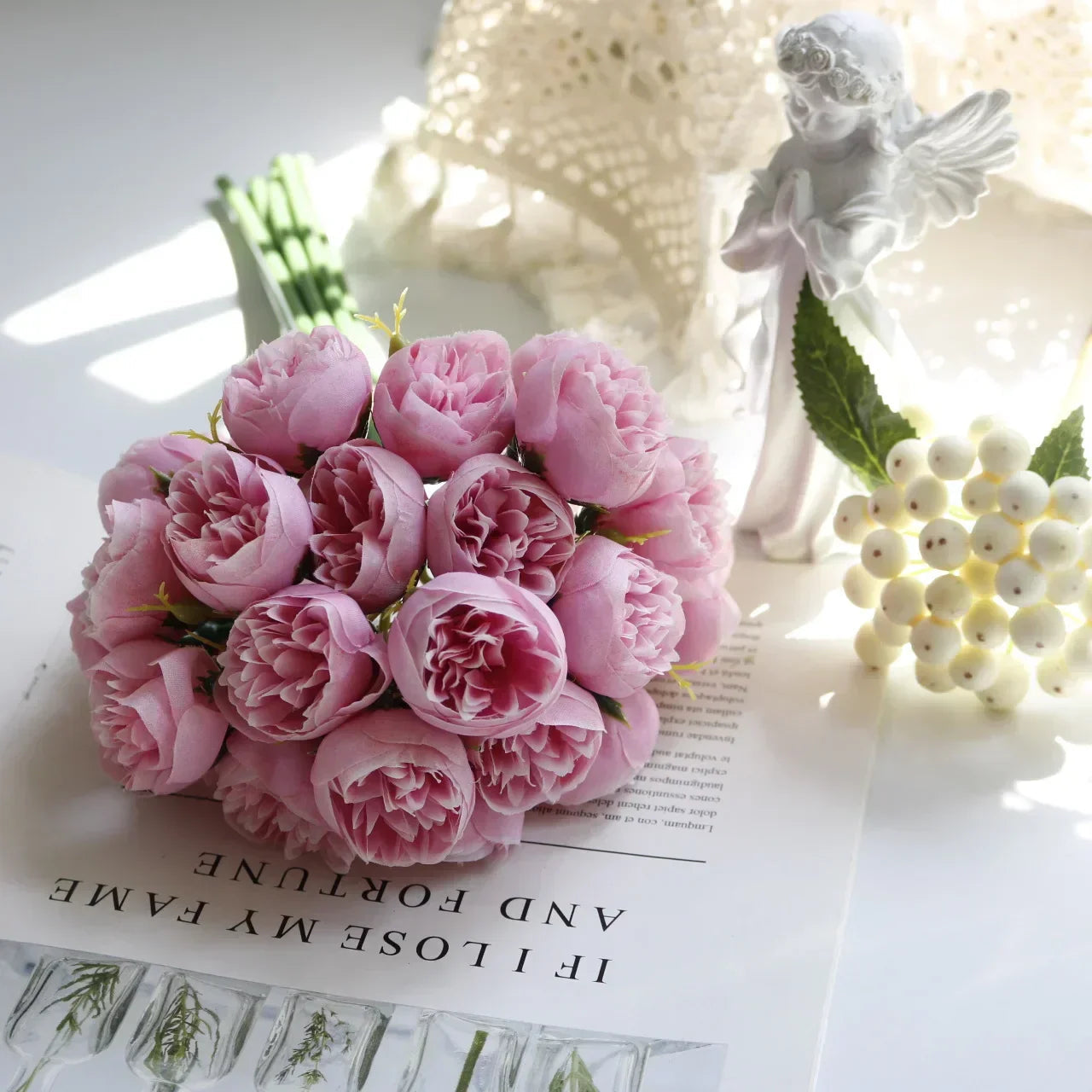 Silk Flower Arrangement with 27 Heads in Assorted Colors - Peony Bouquet