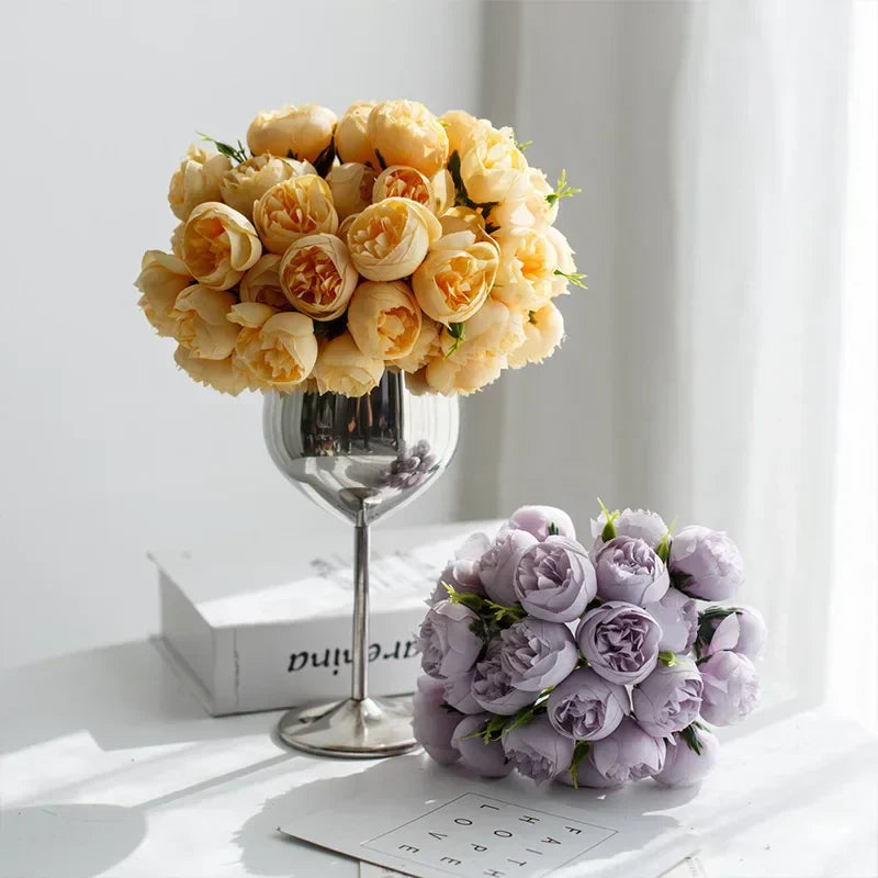 Silk Flower Arrangement with 27 Heads in Assorted Colors - Peony Bouquet