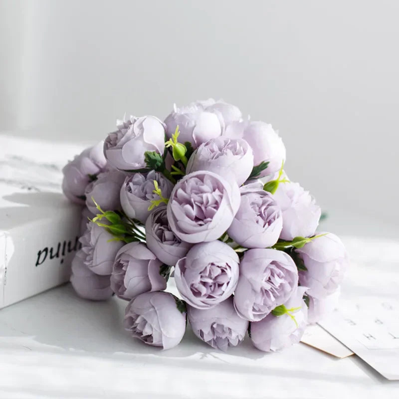 Silk Flower Arrangement with 27 Heads in Assorted Colors - Peony Bouquet