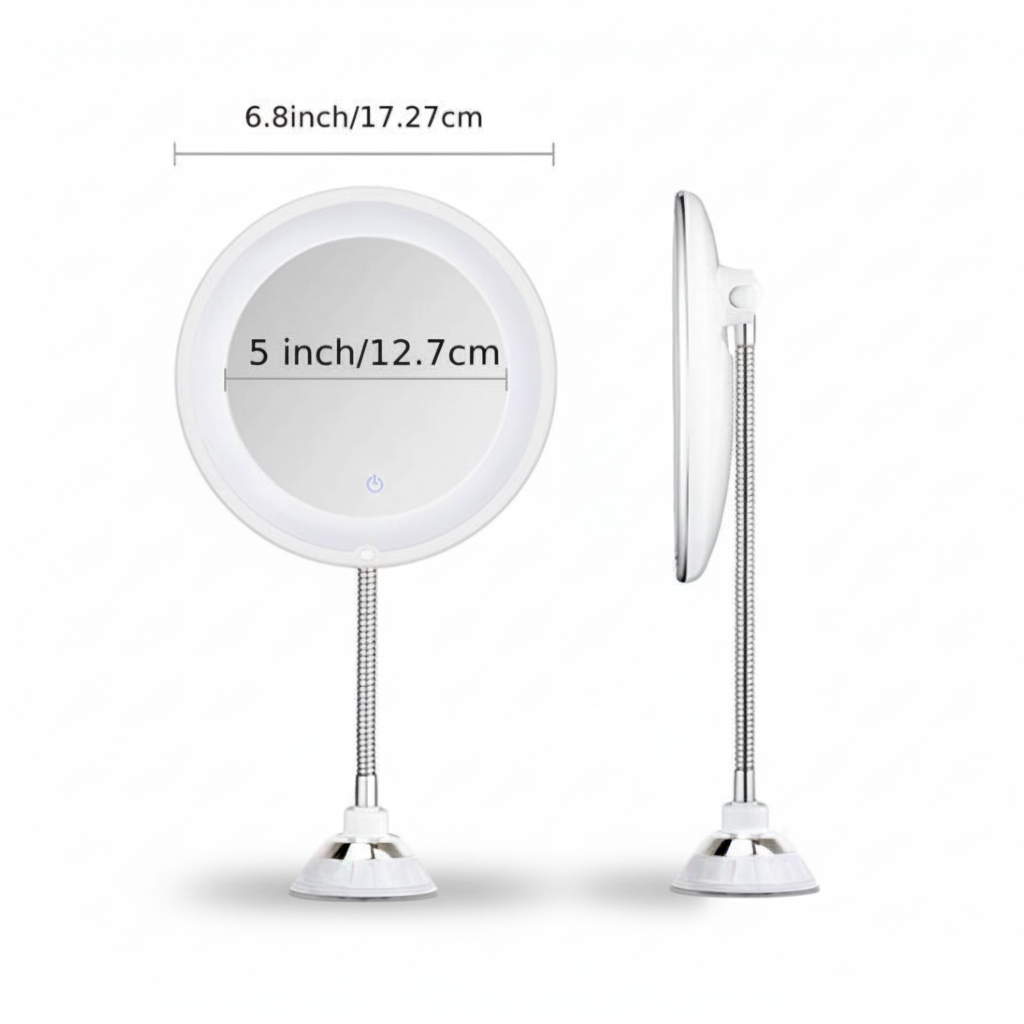 Illuminated Magnifier Mirror with Adjustable Arm for Grooming