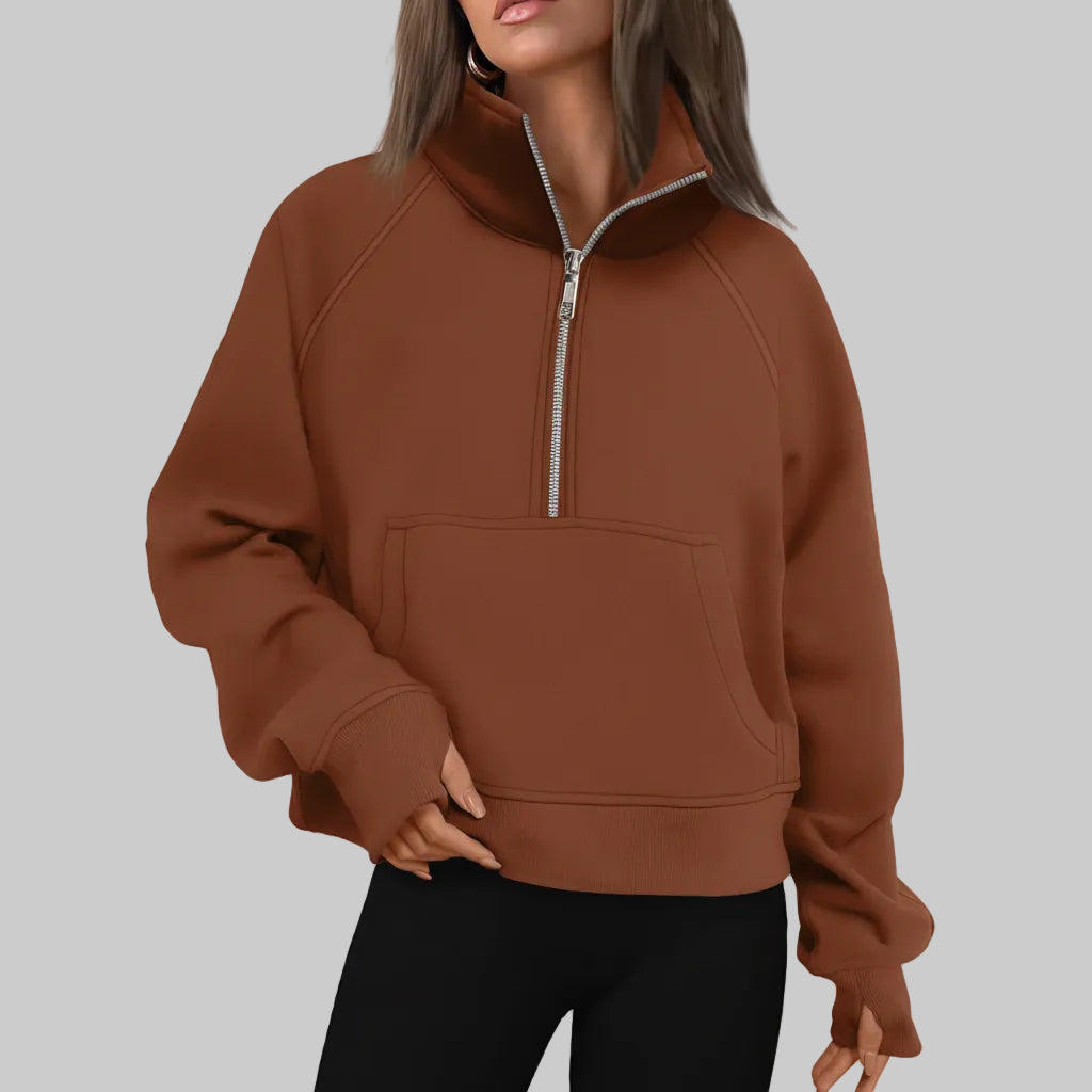 Chic Cropped Fleece Half Zip Sweatshirt for Daily Comfort