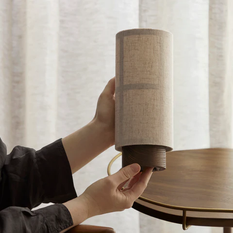 Serenity Linen Shade Table Lamp with Elegant Wood Base
