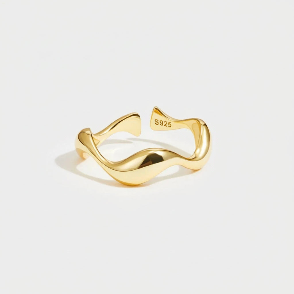 Nautical Elegance Adjustable Gold Ring in Sterling Silver
