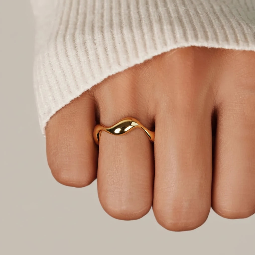 Nautical Elegance Adjustable Gold Ring in Sterling Silver