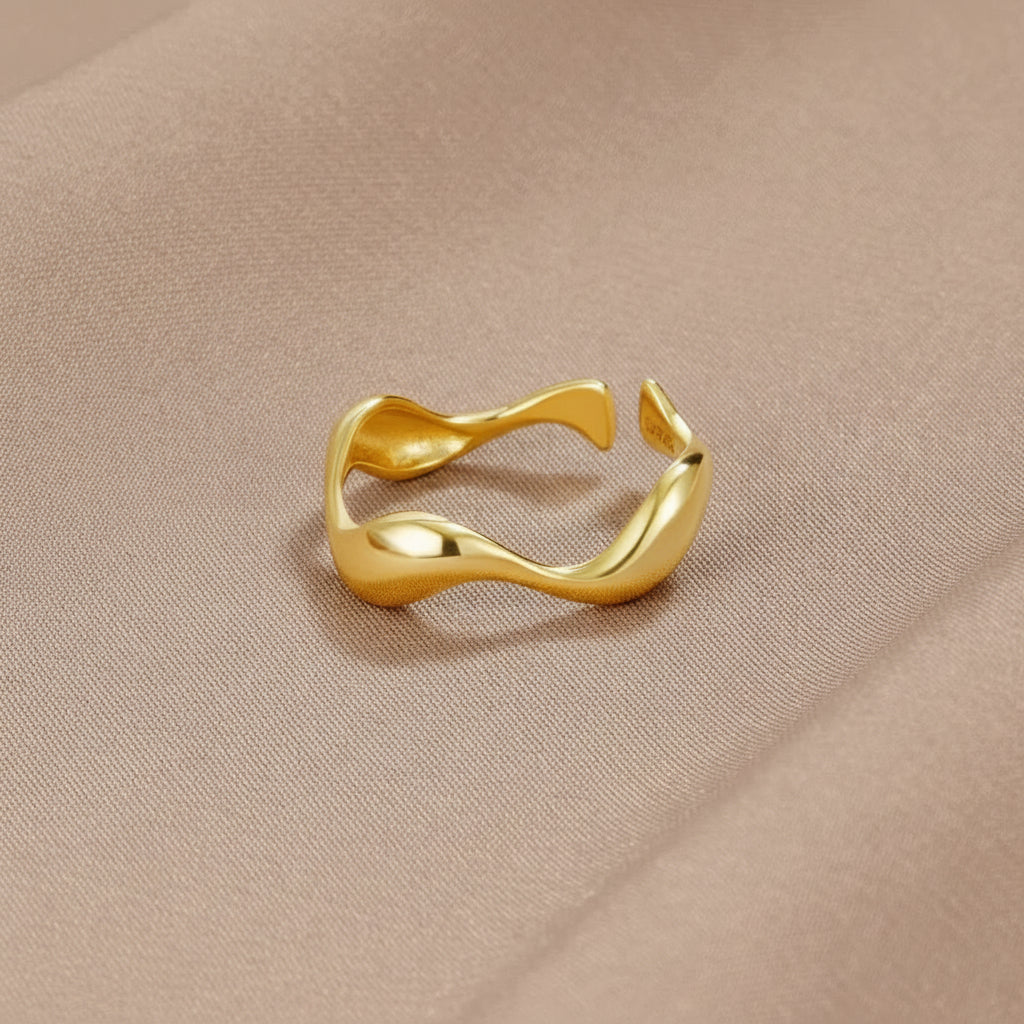 Nautical Elegance Adjustable Gold Ring in Sterling Silver