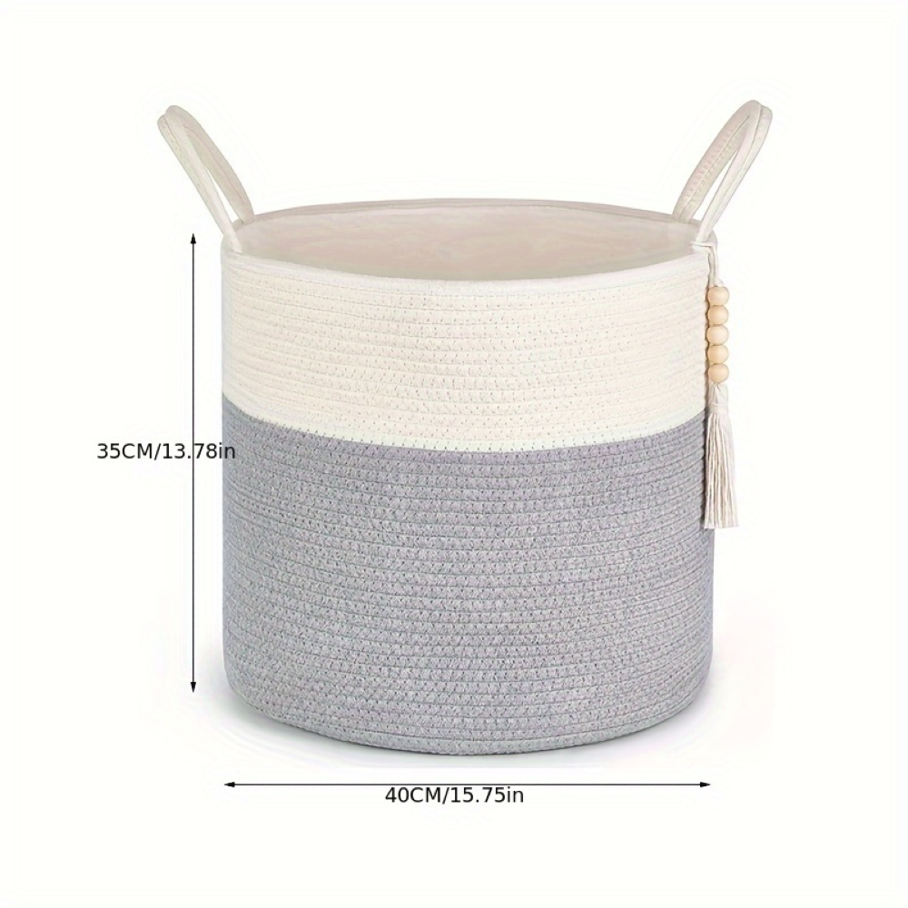 Boho Style Cotton Basket with Handles for Storage