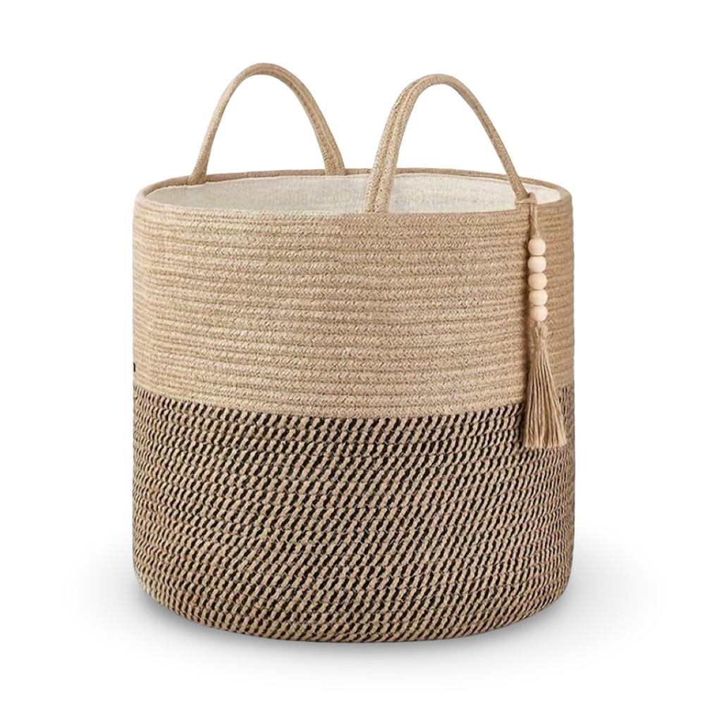 Boho Style Cotton Basket with Handles for Storage