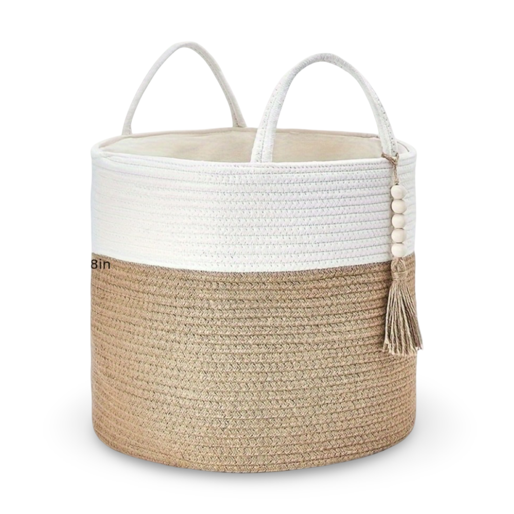 Boho Style Cotton Basket with Handles for Storage