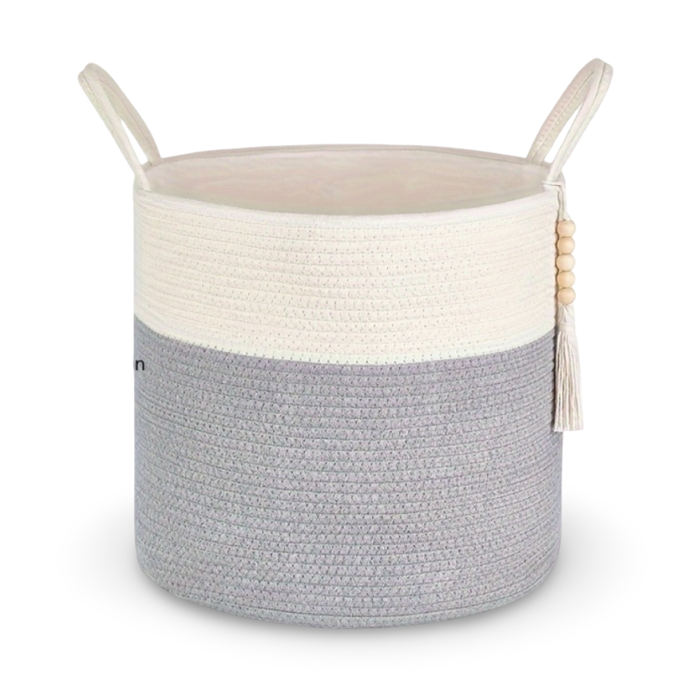 Boho Style Cotton Basket with Handles for Storage