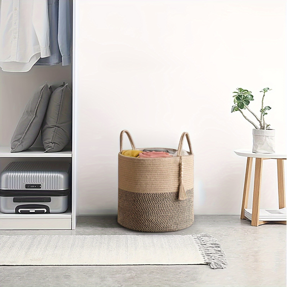 Boho Style Cotton Basket with Handles for Storage