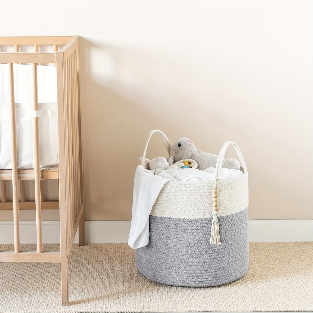Boho Style Cotton Basket with Handles for Storage