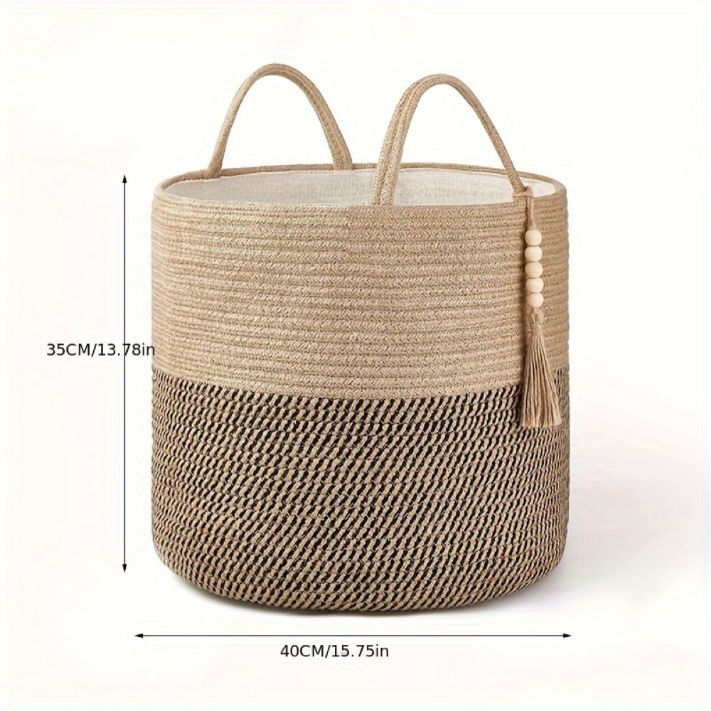 Boho Style Cotton Basket with Handles for Storage