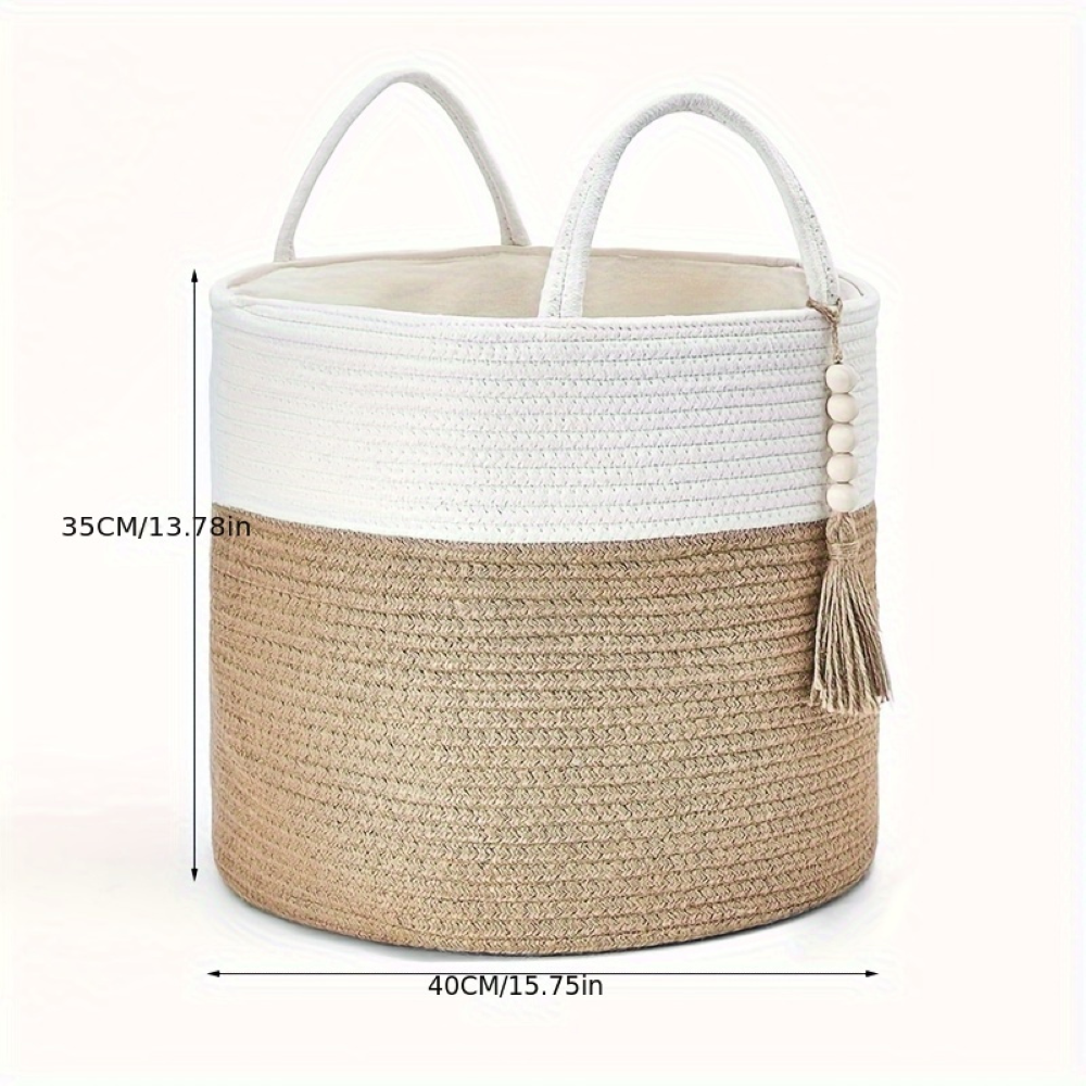 Boho Style Cotton Basket with Handles for Storage