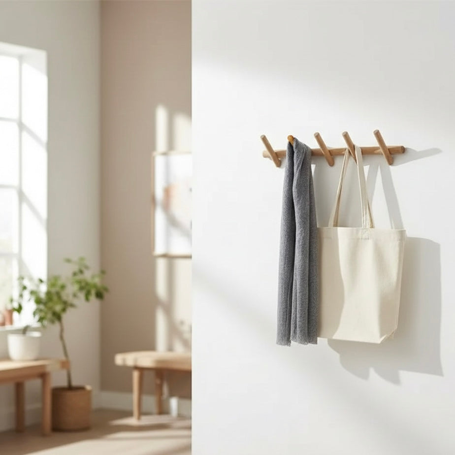 Oak Coat and Hat Rack with 5 Hooks for Wall Mounting