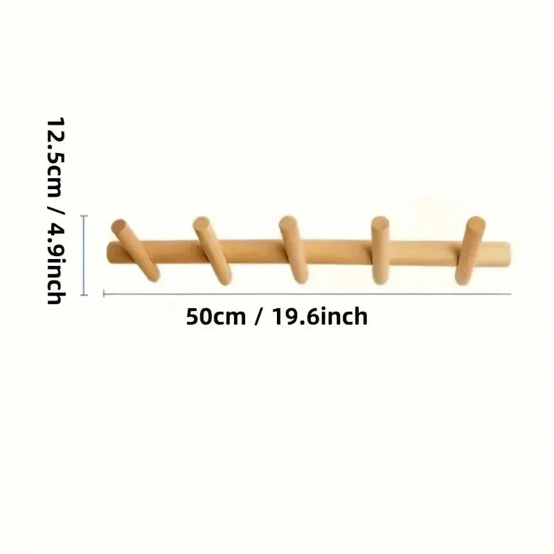 Oak Coat and Hat Rack with 5 Hooks for Wall Mounting
