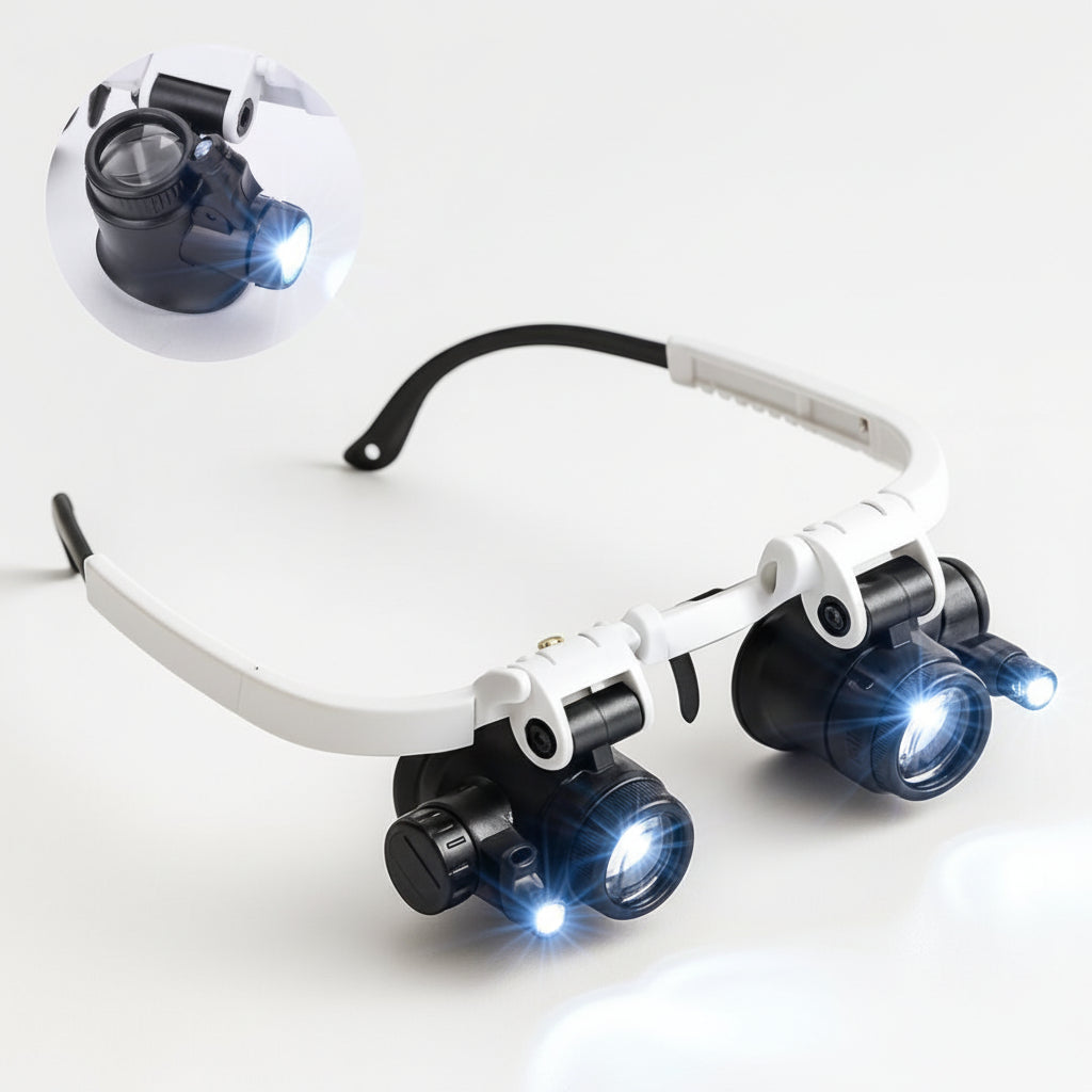 Lightweight Magnifier Headset with Adjustable Fit and Illumination