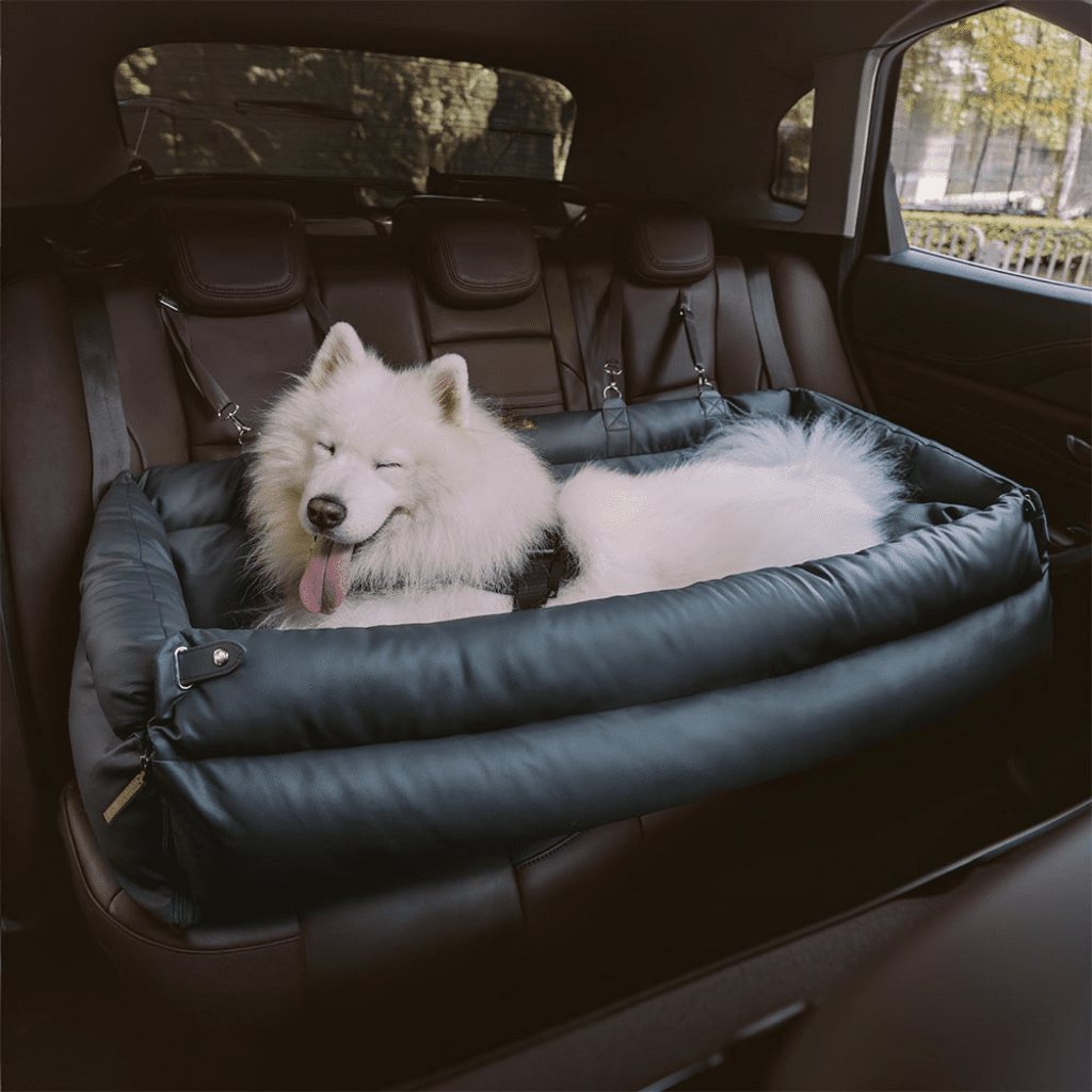 Luxury Leatherette Dog Travel Bed with Secure Non-Slip Base