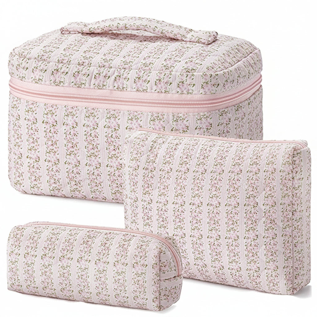 Chic Floral Travel Makeup Organizer Set for Everyday Essentials