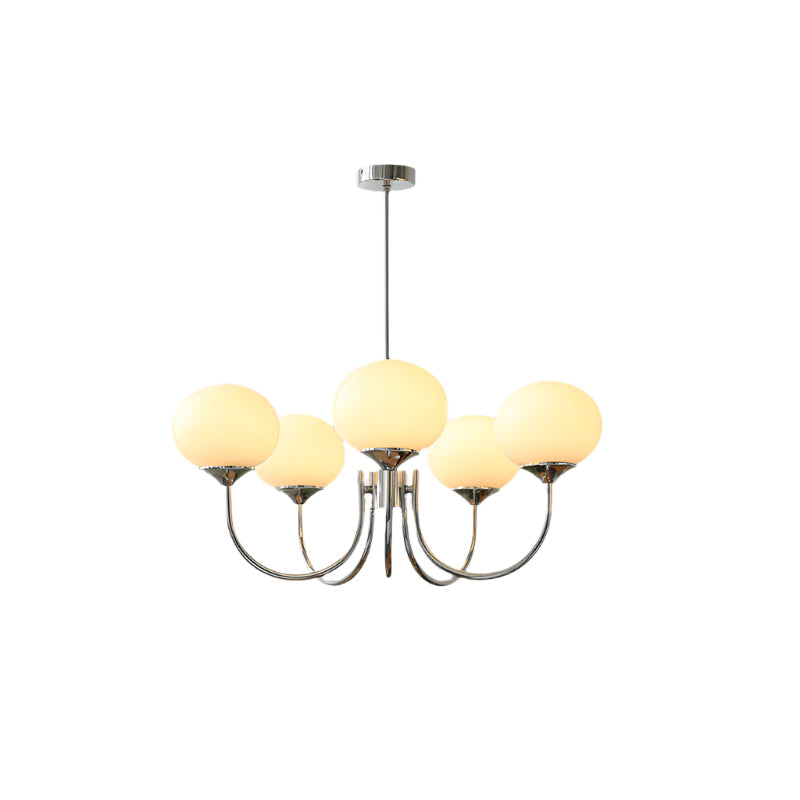 Ceiling Chandelier | Five-Arm with Glass Globe Shades | Adjustable Suspension Rods | Elegant Home Lighting
