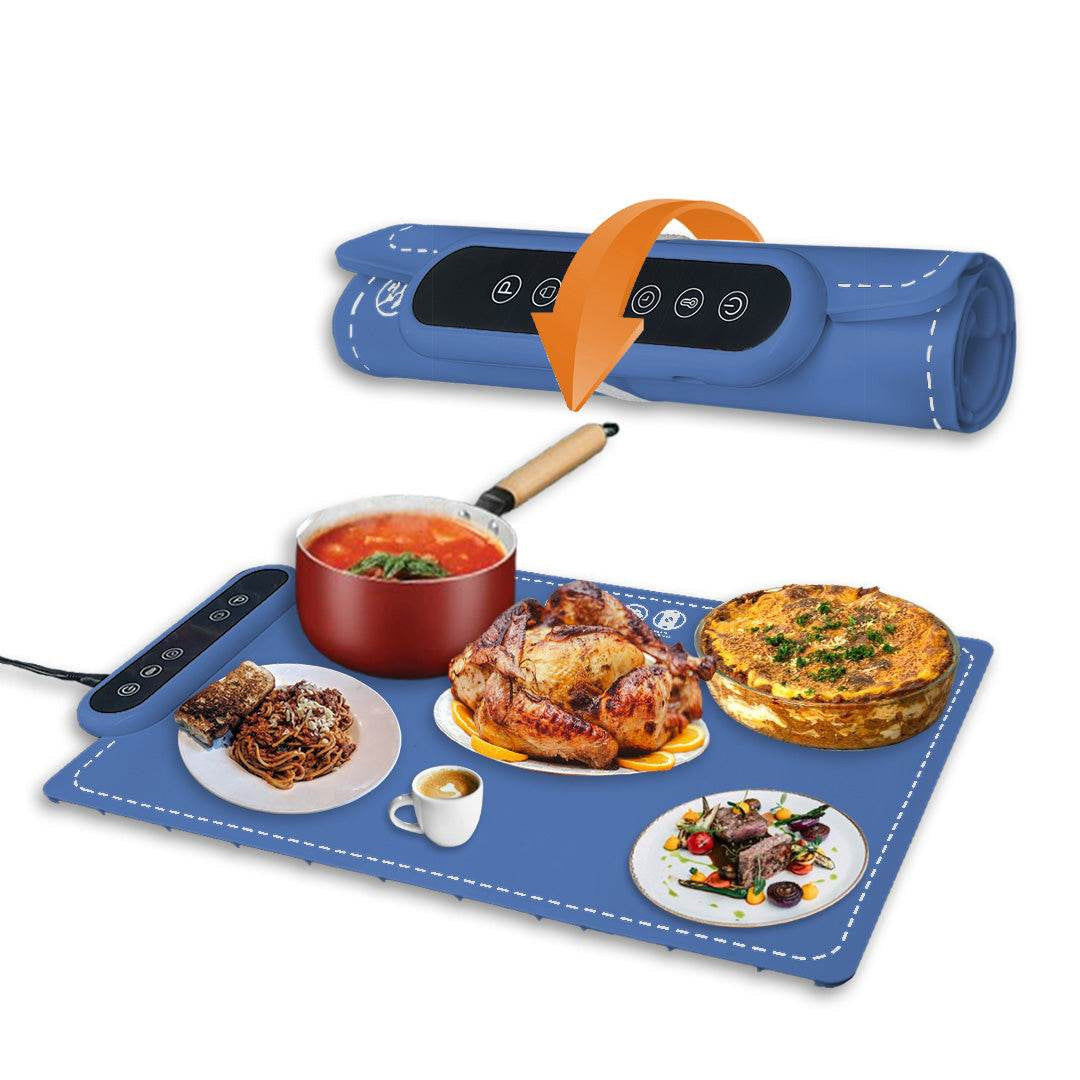 Food Warmer Mat with Electric Heating | 6 Heat Settings | 24-Hour Timer | Waterproof Design | Overheat Safety Feature