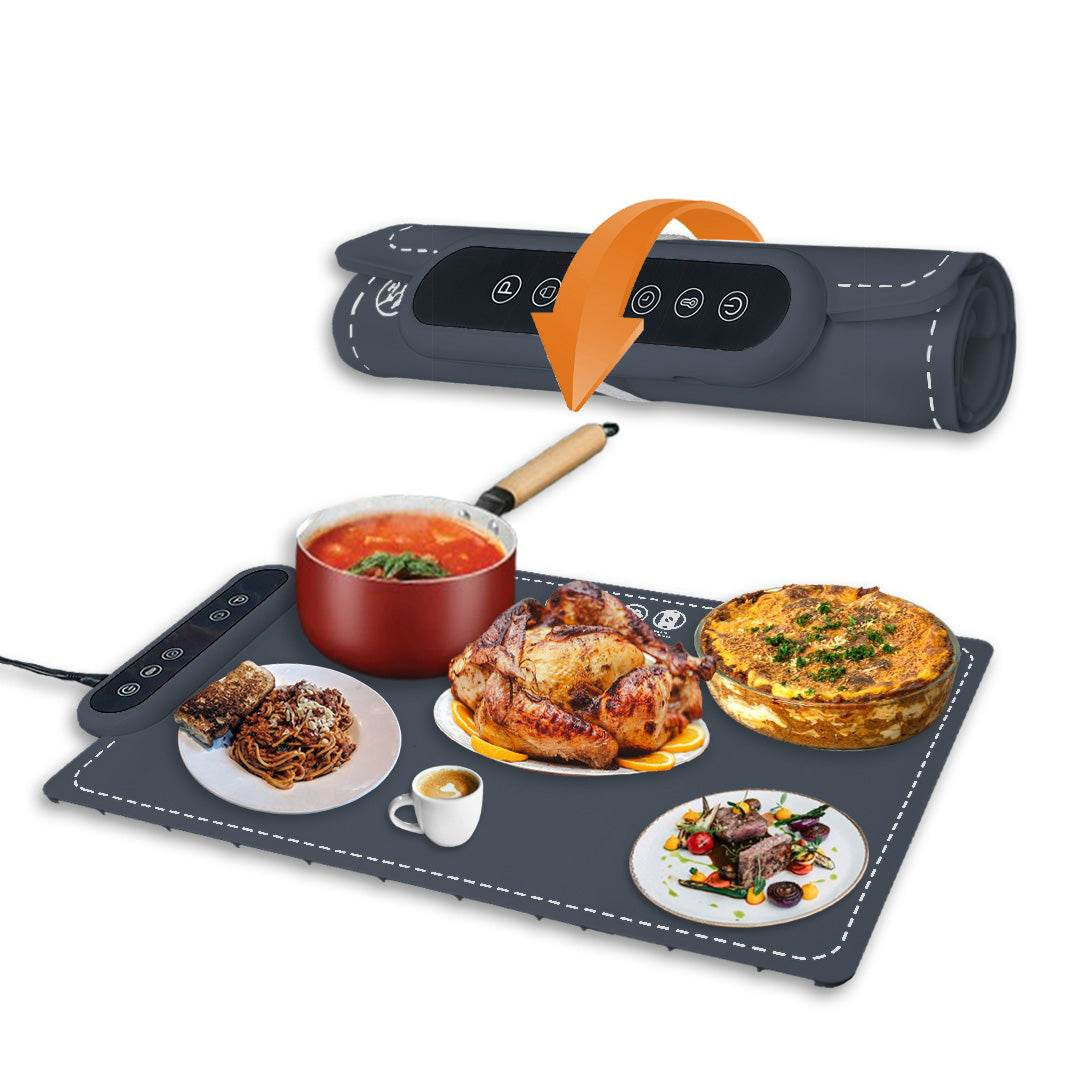 Food Warmer Mat with Electric Heating | 6 Heat Settings | 24-Hour Timer | Waterproof Design | Overheat Safety Feature