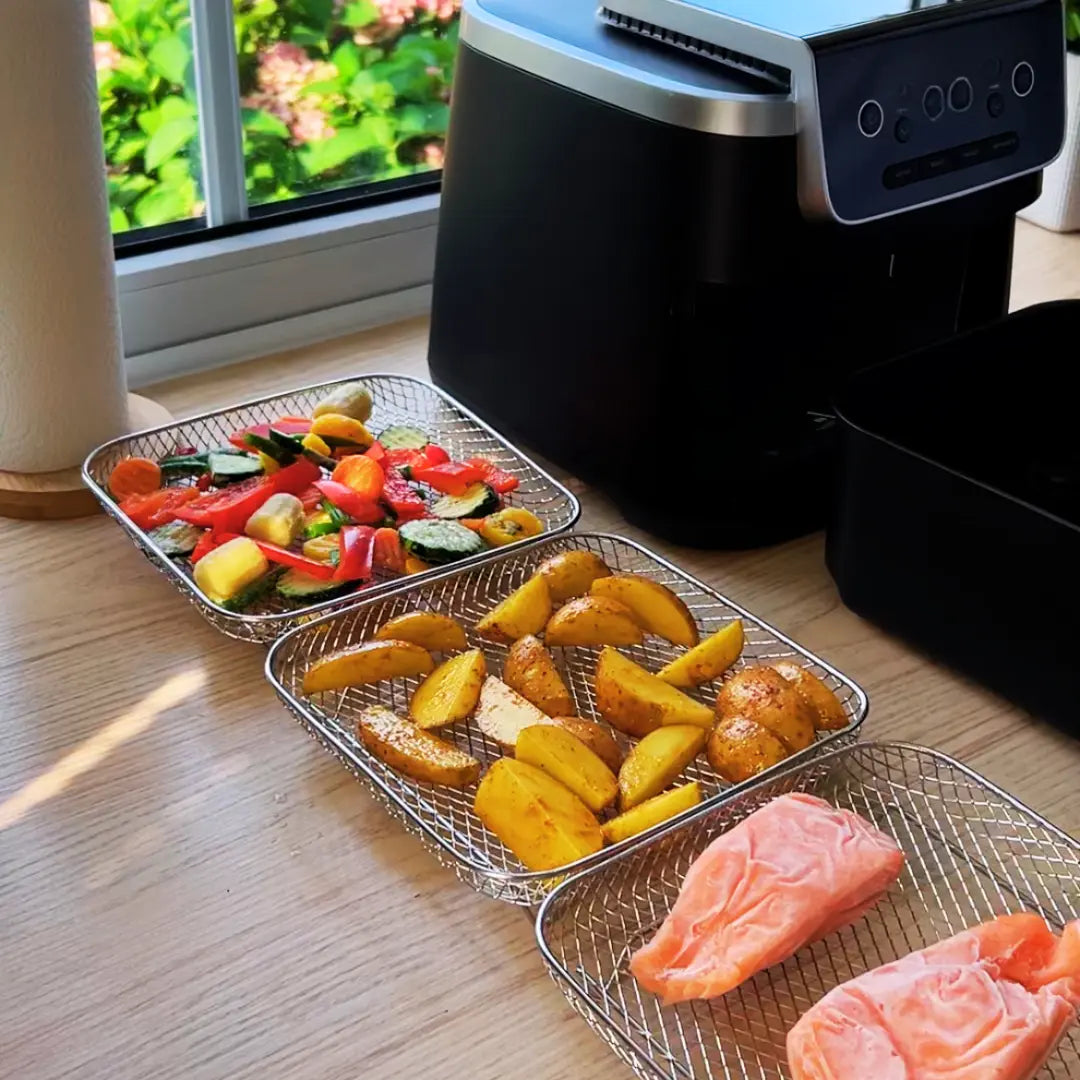 Enhanced Air Fryer Baskets with Bonus Heat-Resistant Tongs