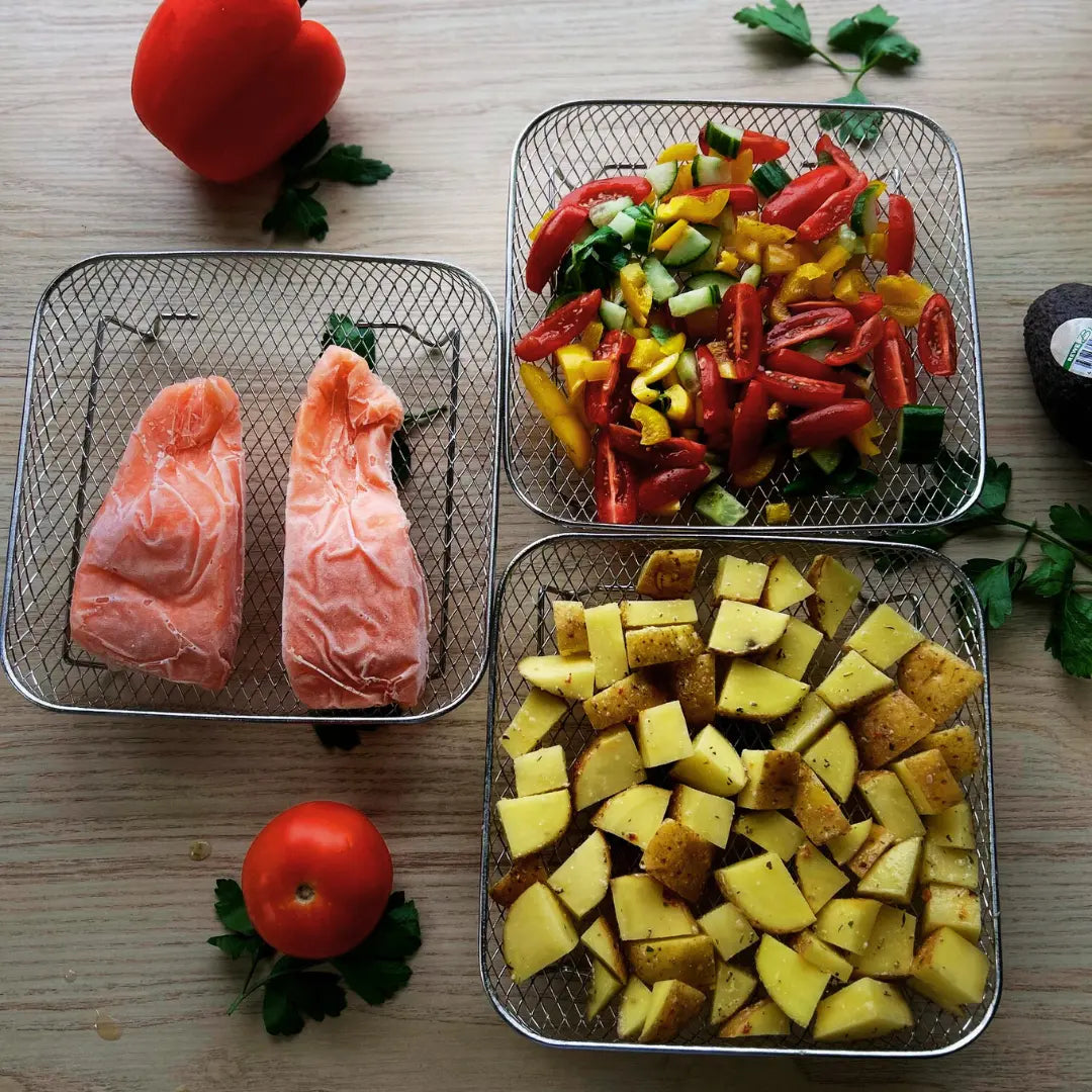 Enhanced Air Fryer Baskets with Bonus Heat-Resistant Tongs