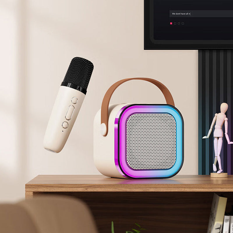 Mini Karaoke Speaker System with Dual Wireless Microphones and RGB Lights - Bluetooth 5.3, USB-C