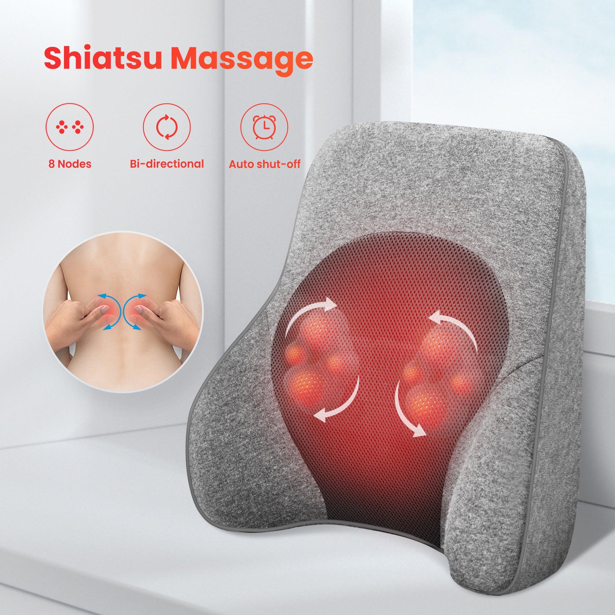 Lumbar Support Pillow with Memory Foam | Shiatsu Massage with Heat | Timer 15-60 Min