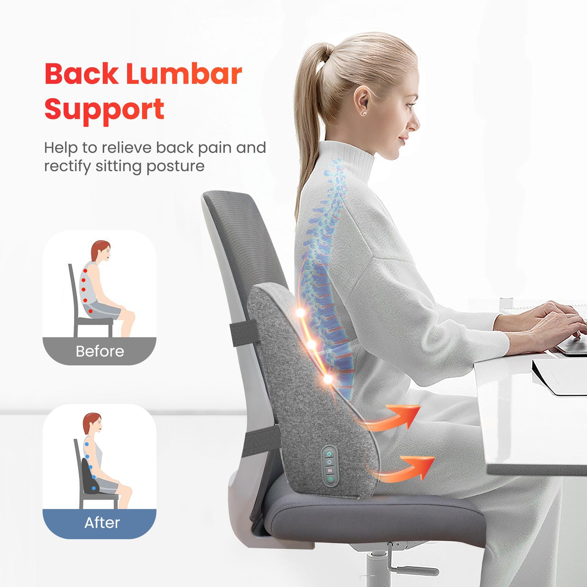 Lumbar Support Pillow with Memory Foam | Shiatsu Massage with Heat | Timer 15-60 Min